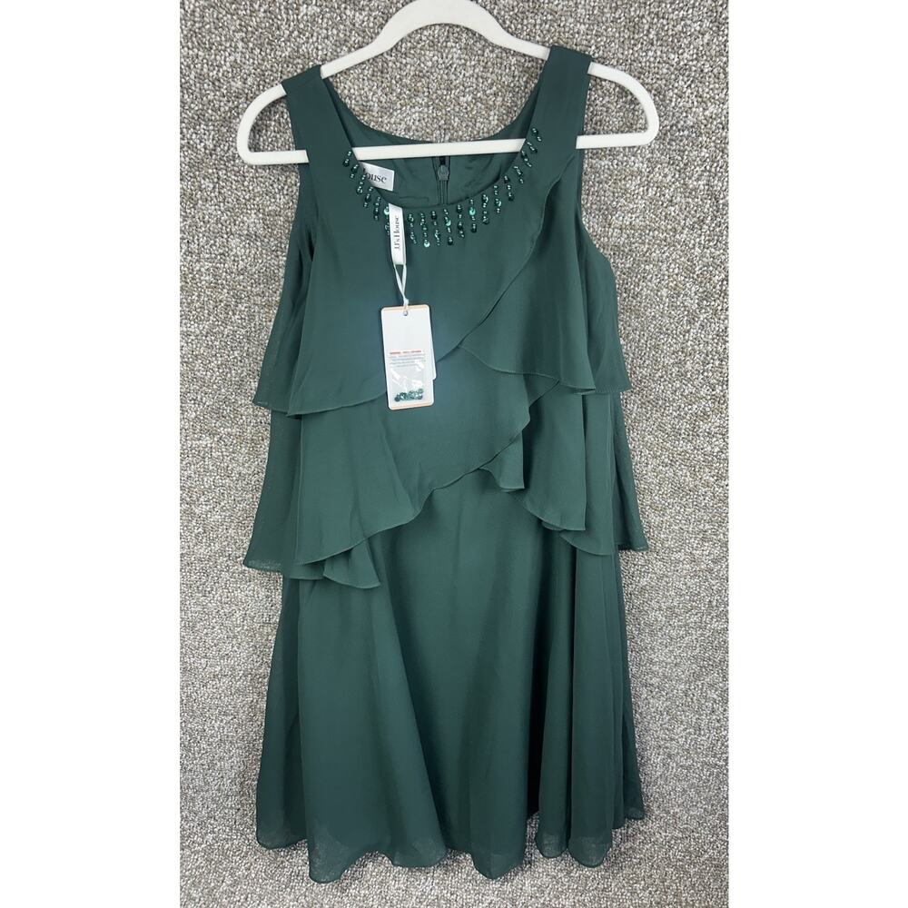 JJ's House Chiffon Bridesmaid Dress Women 4 Dark Green Ruffle Bejewled Hadlyn